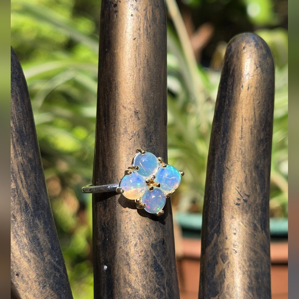 HOST PICK! ππ Opal Natural 4k Sterling & Gold Ring Sz6.5 - Picture 6 of 8